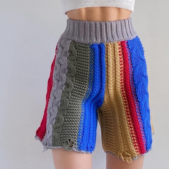 Free People Color Block Cable Knit Shorts - Picture 3 of 3